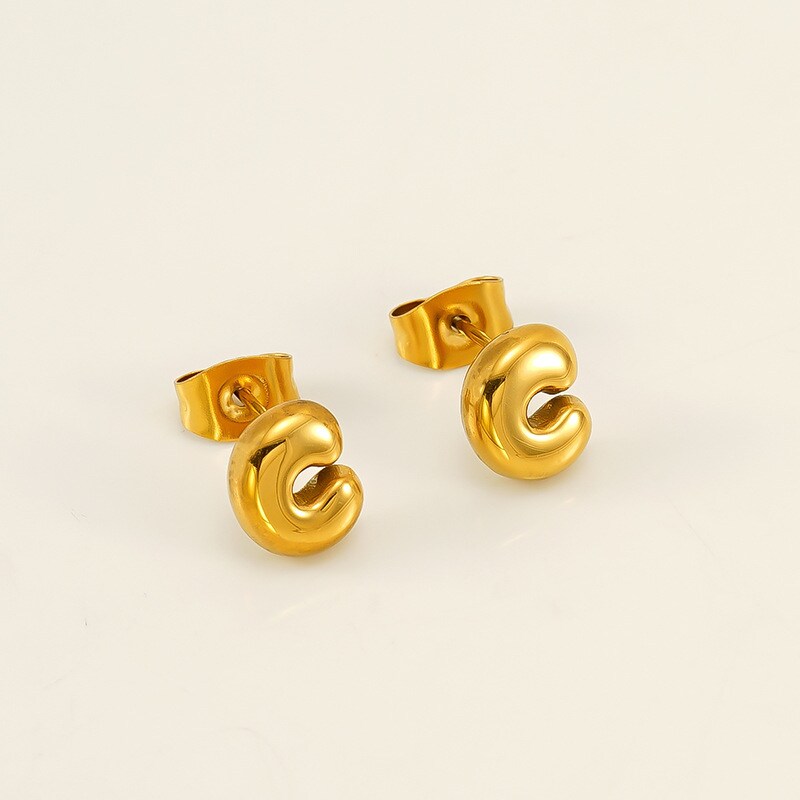 Gold color / 1 Pair Simple Series Elegant Letter C Titanium Steel 18K Gold Plated Women's Stud Earrings Picture3